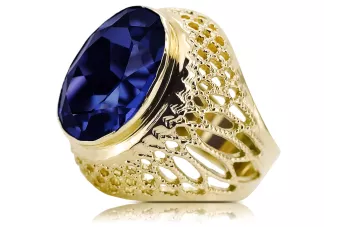 Saphir Or jaune 14 carats Anneau Artisanat vintage vrc089y